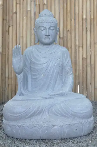 Product image of the product “Seated Buddha made of Riverstone in Abhaya Position - gesture of fearlessness, H.100 cm, natural. ”